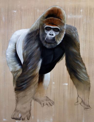  gorille gorilla primate dos argenté singe hominoïdes extinction protégé disparition Thierry Bisch artiste peintre contemporain animaux tableau art décoration biodiversité conservation 